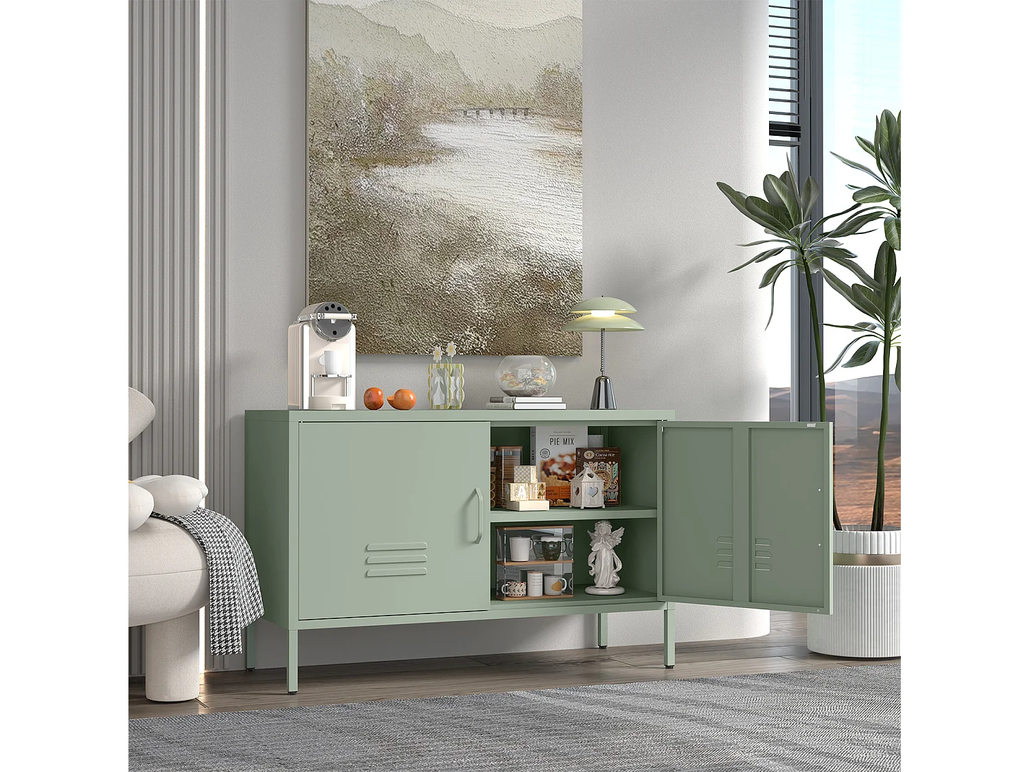 Buffet en acier vert avec étagères réglables 100x40x65 cm