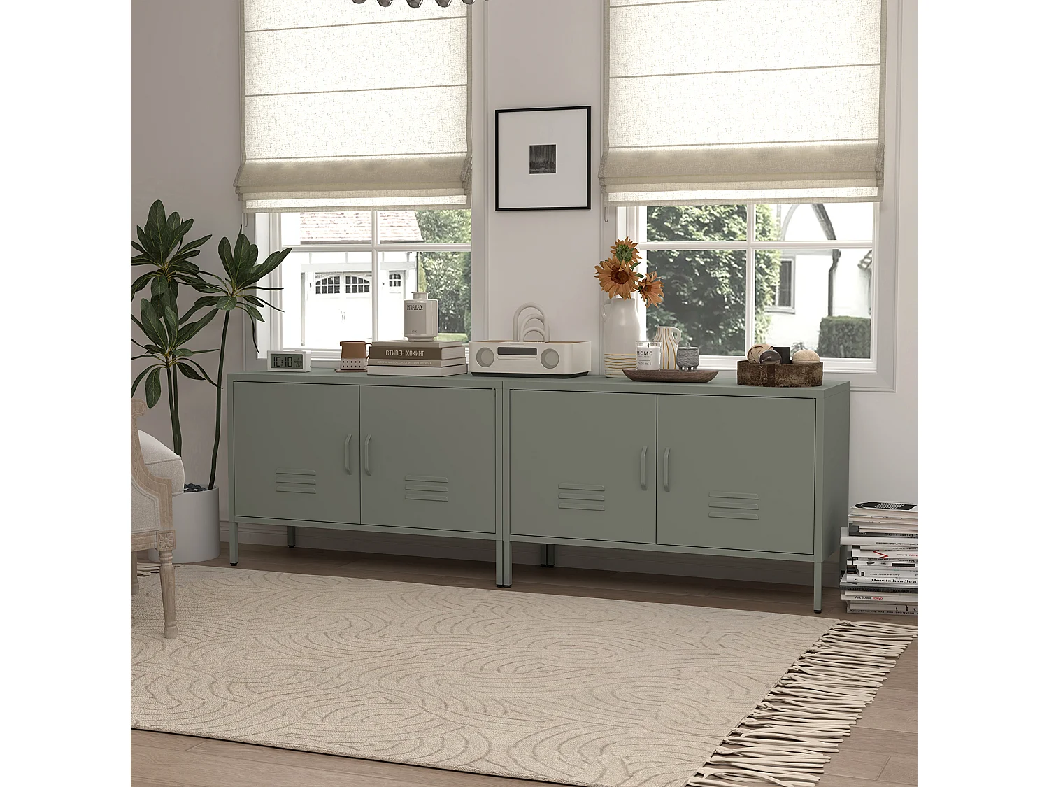 Buffet en acier vert avec étagères réglables 100x40x65 cm