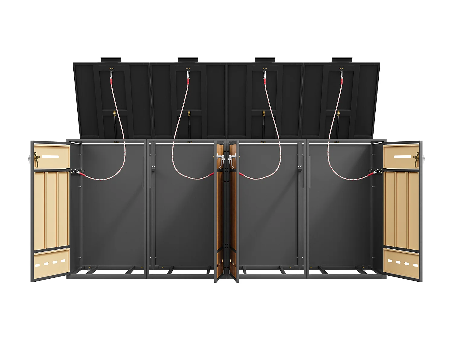 Abri Cache-poubelle quadruple 4x120-240L - Design Double Porte et Aspect Bois - Gris