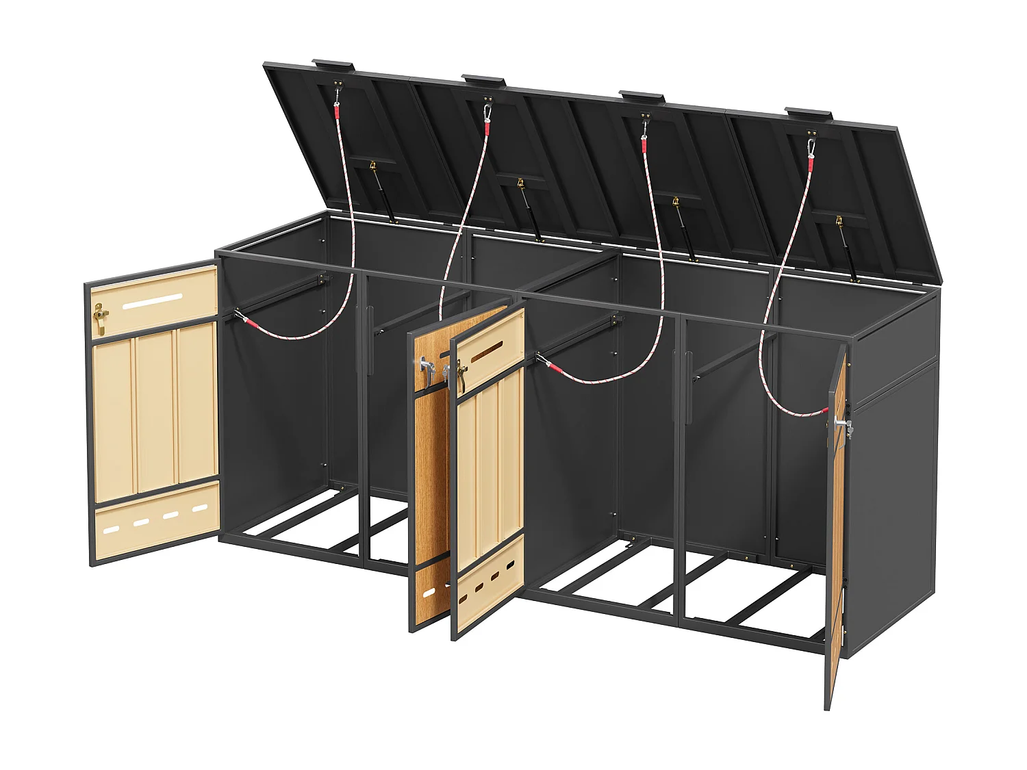 Abri Cache-poubelle quadruple 4x120-240L - Design Double Porte et Aspect Bois - Gris