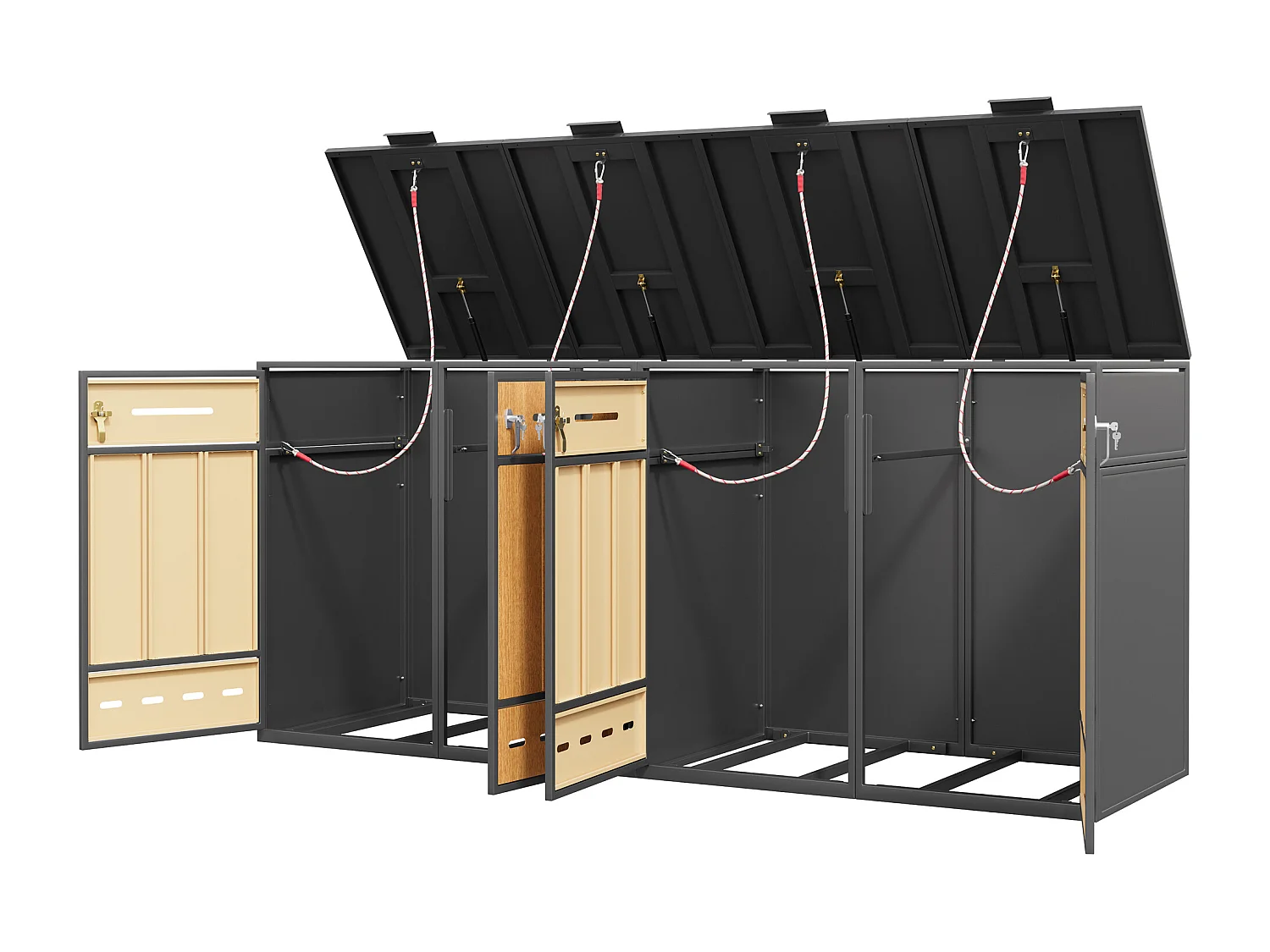Abri Cache-poubelle quadruple 4x120-240L - Design Double Porte et Aspect Bois - Gris