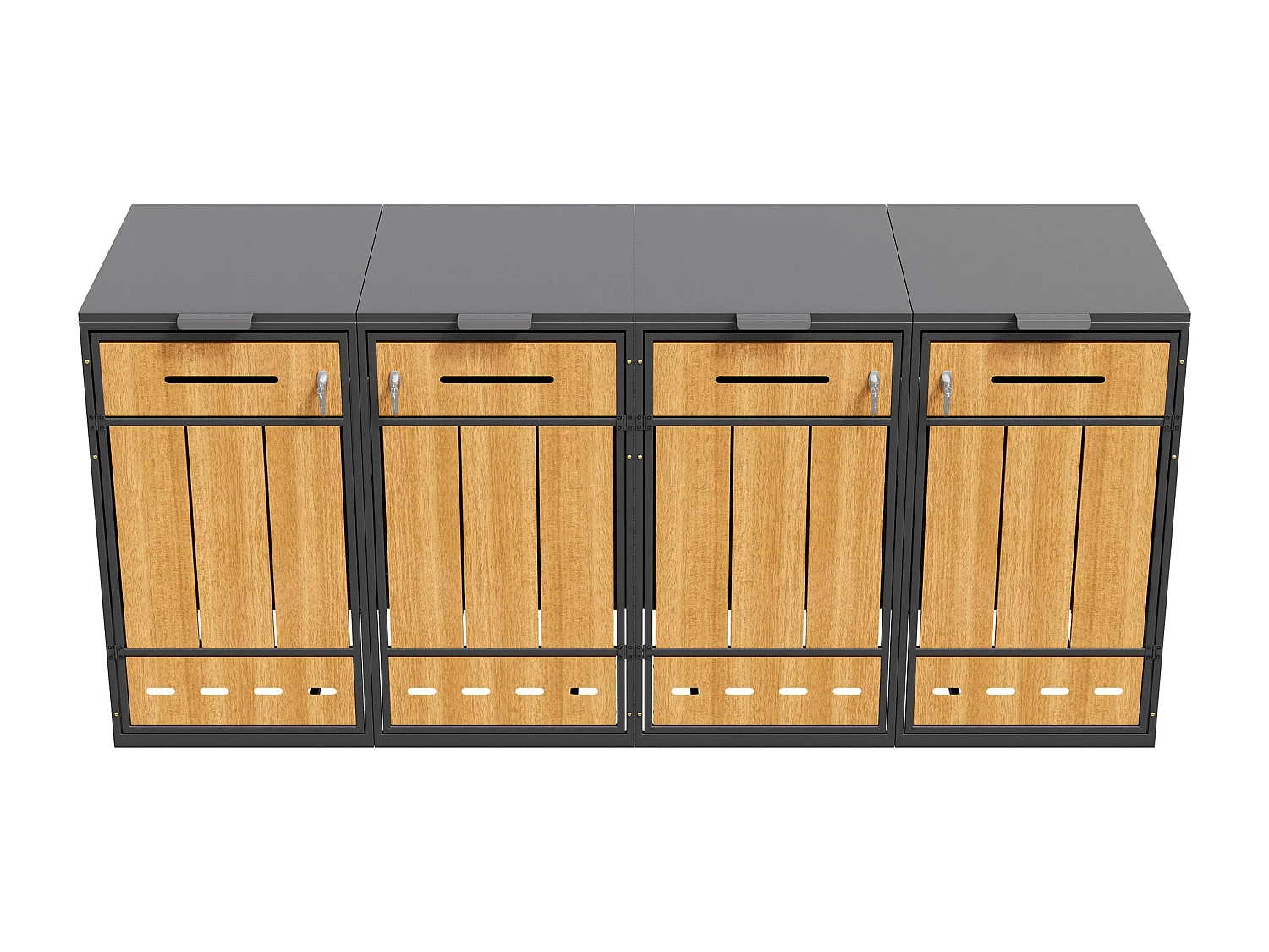Abri Cache-poubelle quadruple 4x120-240L - Design Double Porte et Aspect Bois - Gris