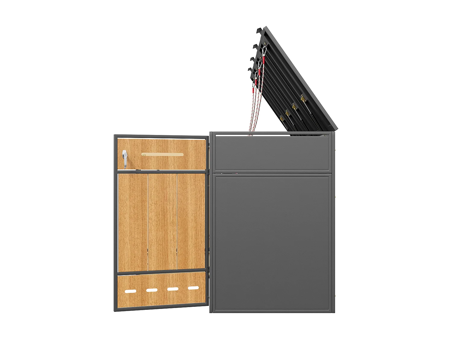 Abri Cache-poubelle quadruple 4x120-240L - Design Double Porte et Aspect Bois - Gris
