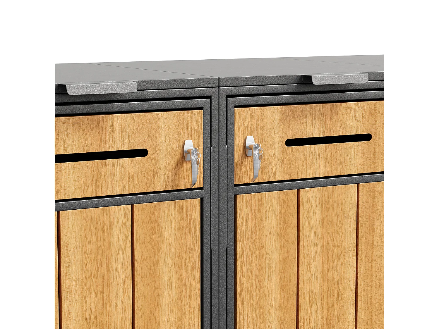 Abri Cache-poubelle quadruple 4x120-240L - Design Double Porte et Aspect Bois - Gris
