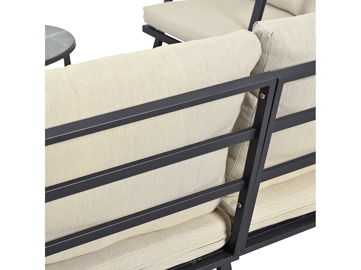 Canapé de jardin 2 places en métal avec coussins - Beige et noir