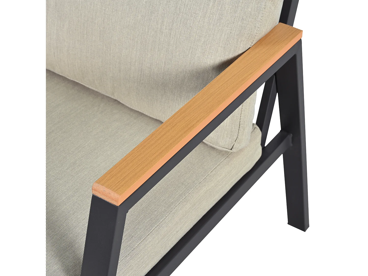 Canapé de jardin 2 places en métal avec coussins - Beige et noir