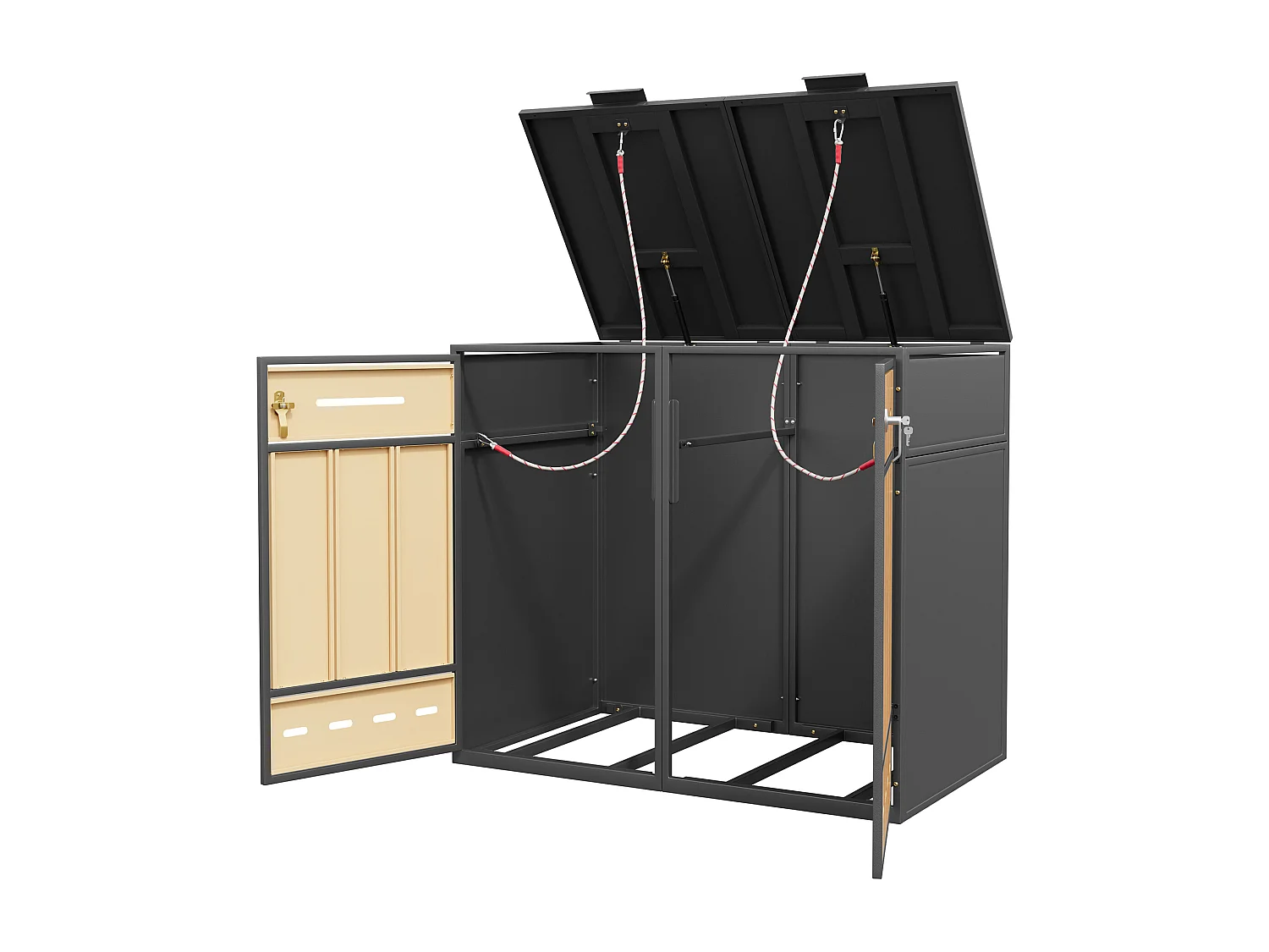 Abri Cache-poubelle 2 bacs en acier gris et effet bois avec 2 portes