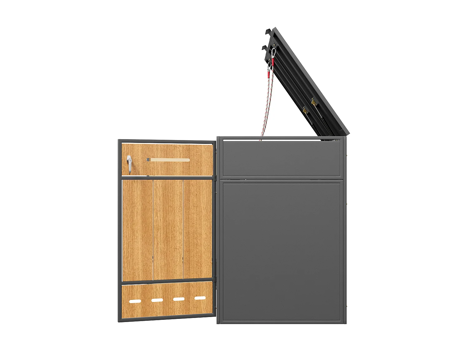 Abri Cache-poubelle 2 bacs en acier gris et effet bois avec 2 portes