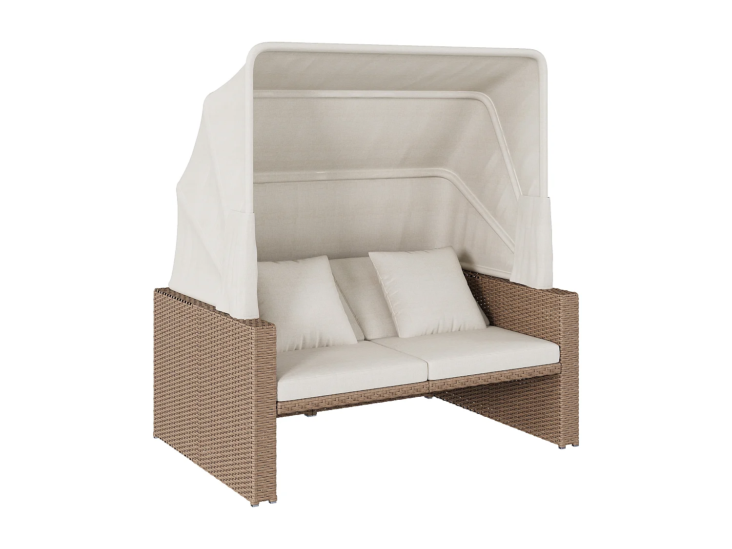 Salon de jardin en polyrotin 2-4 places kaki avec table réglable et store amovible