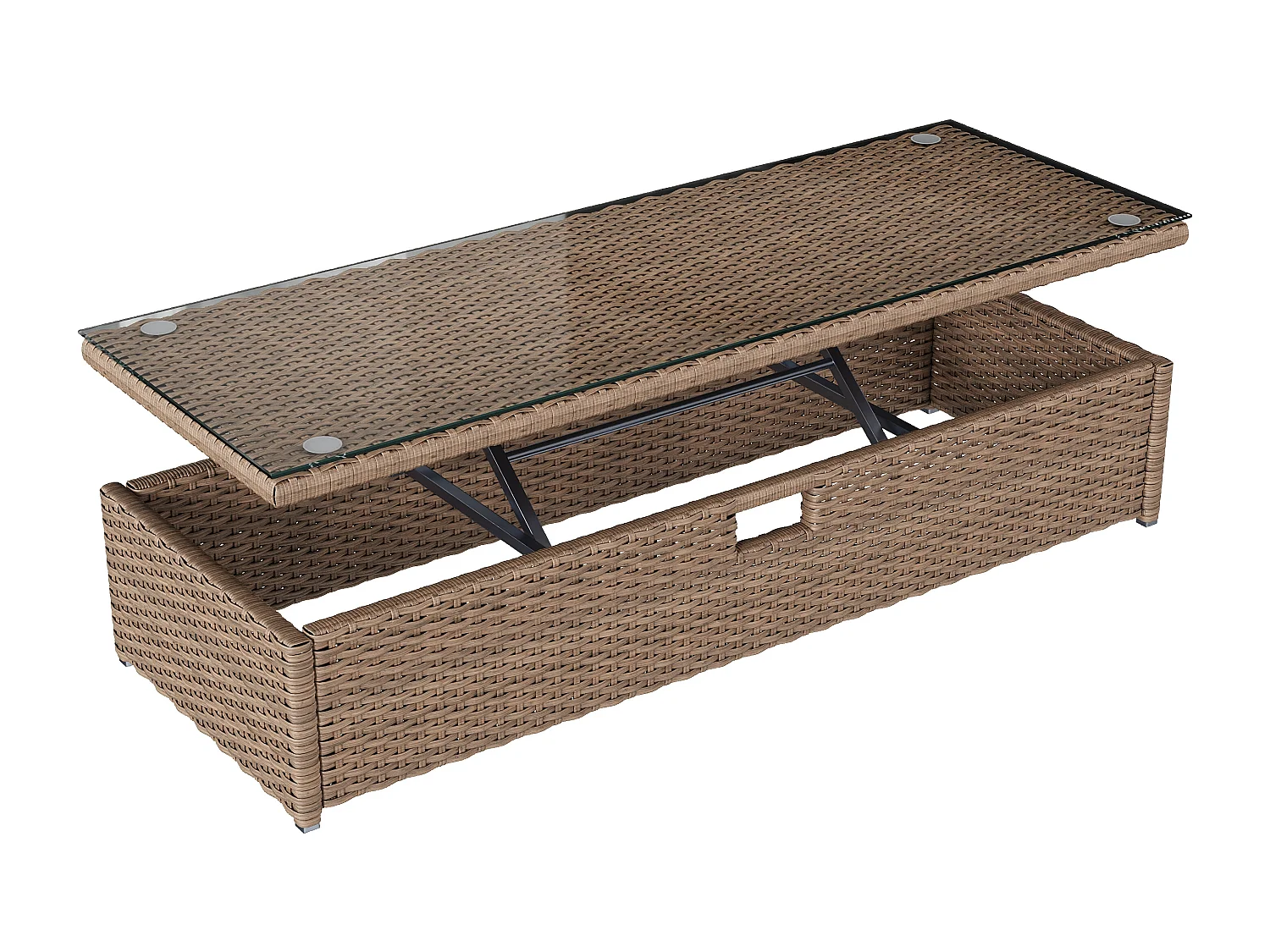 Salon de jardin en polyrotin 2-4 places kaki avec table réglable et store amovible