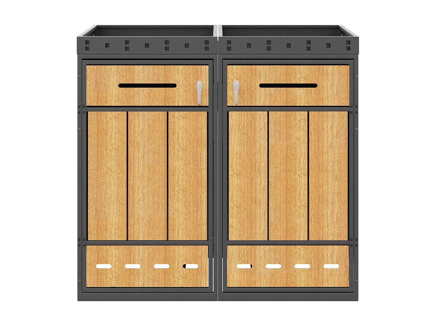 Dubbele afvalbakbehuizing 120–240 L met plantenbak - Grijs staal met houtlook