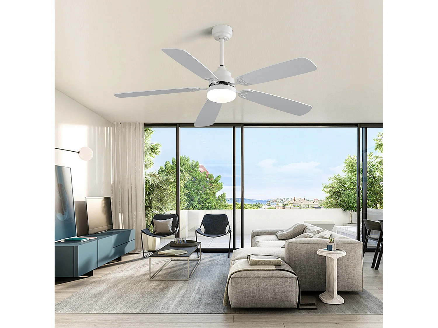 Ventilateur de plafond 132 cm avec LED 18W dimmable 3 couleurs - Blanc mat