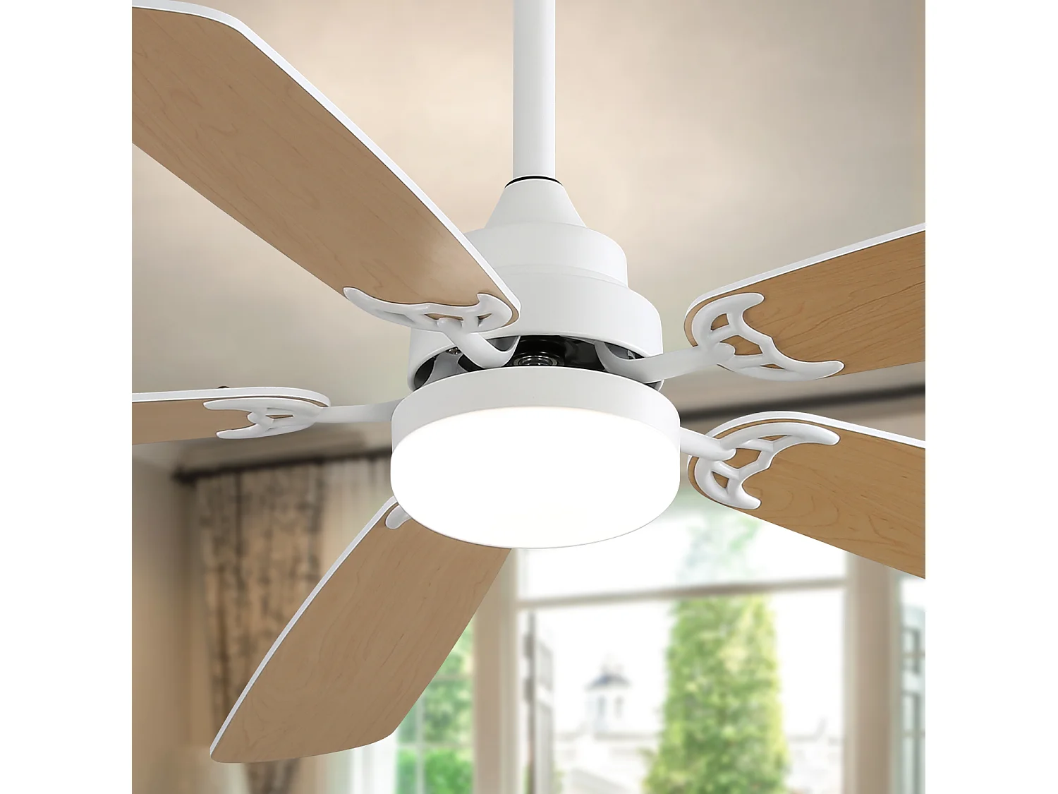 Ventilateur de plafond 132 cm avec LED 18W dimmable 3 couleurs - Blanc mat