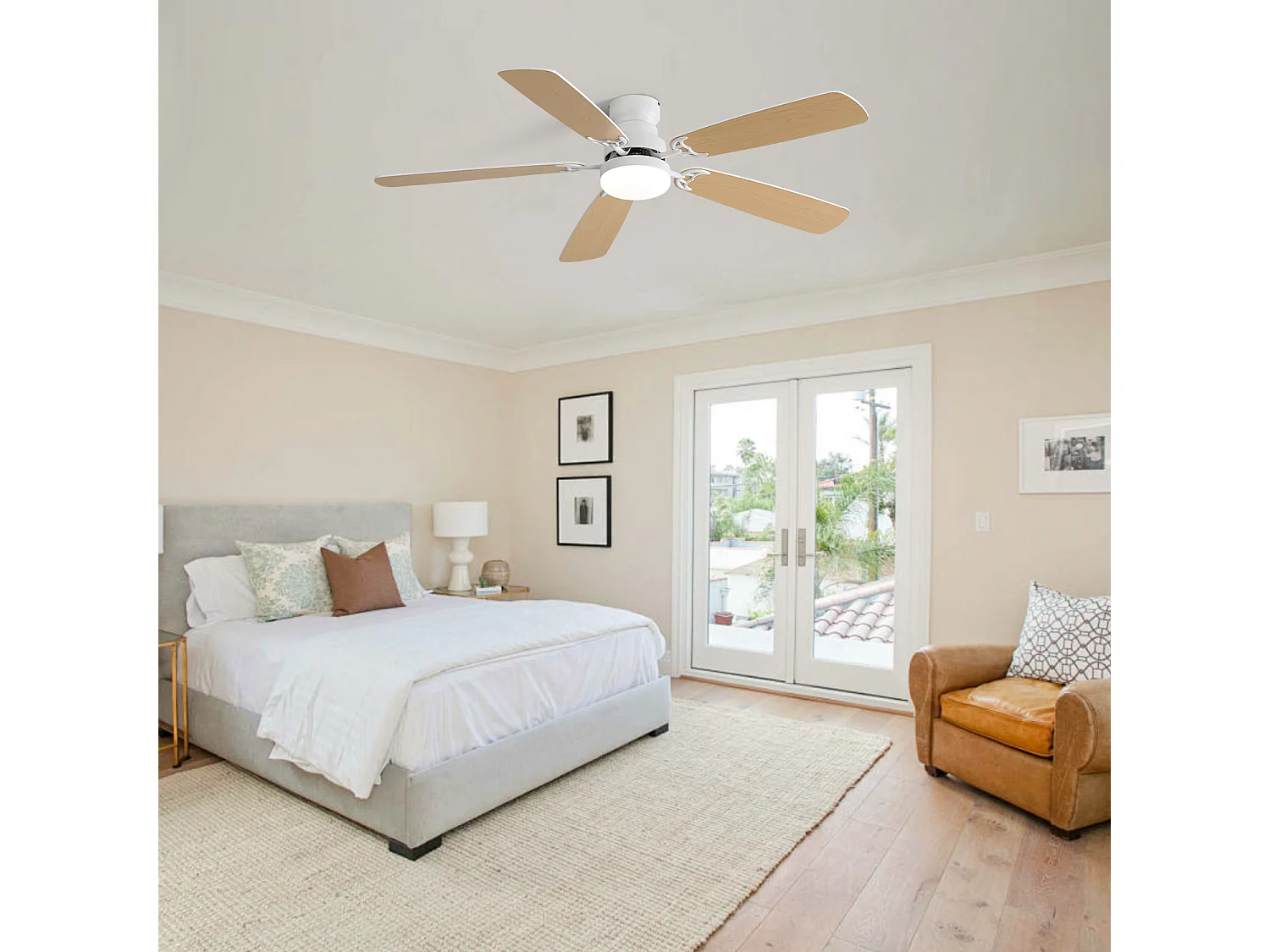 Ventilateur de plafond 132 cm avec LED 18W dimmable 3 couleurs - Blanc mat