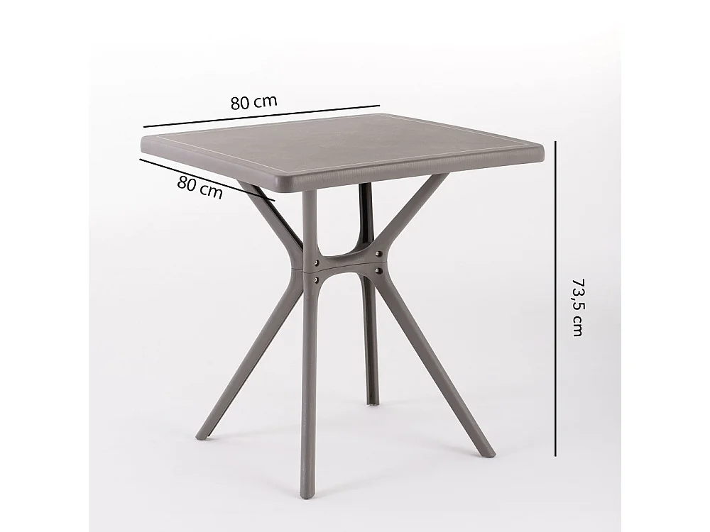 Table d'extérieur carrée 80x80, résine renforcée de fibre de verre, robuste et durable, idéale pour jardins, bars et restaurants - LUCAS/Taupe
