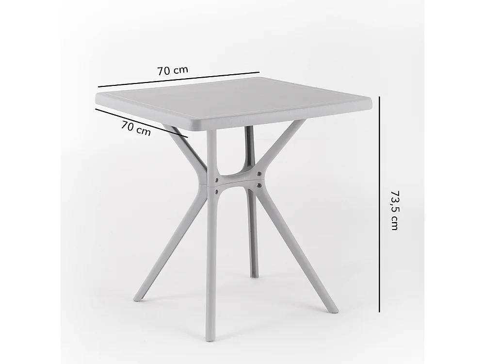 Table d'extérieur carrée 70x70, résine renforcée de fibre de verre, robuste et durable, idéale pour jardins, bars et restaurants - LUCAS/Gris