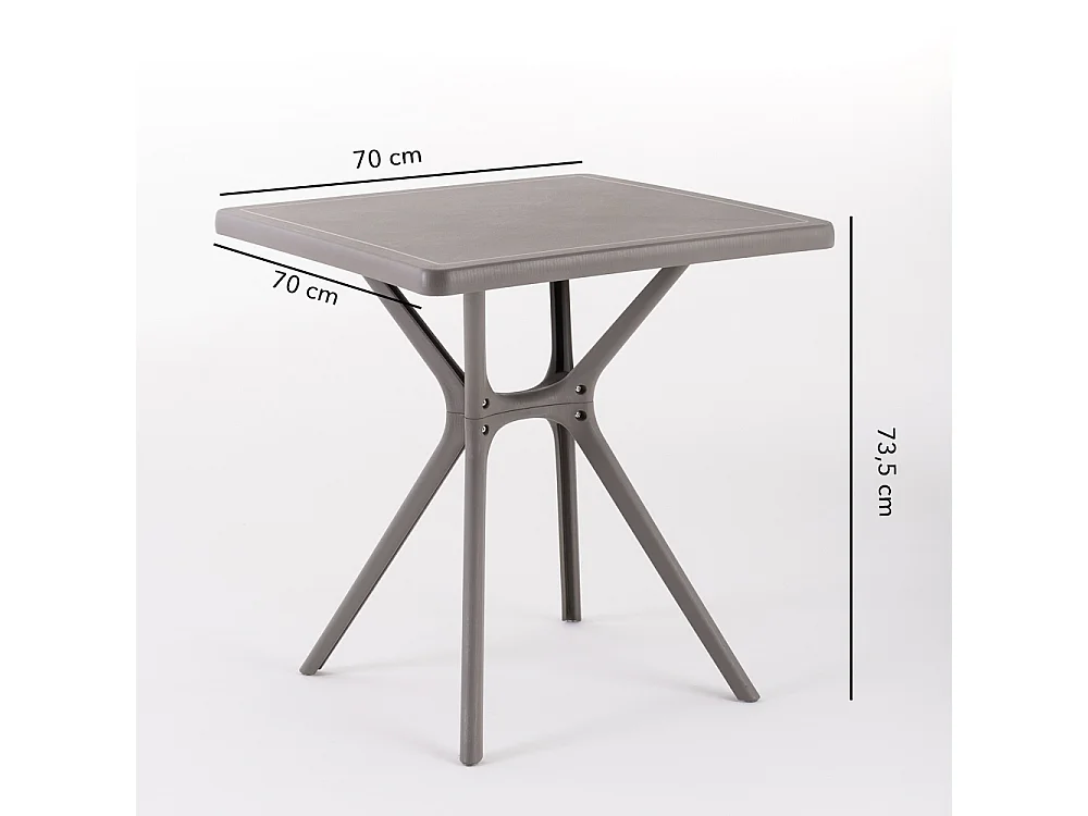 Table d'extérieur carrée 70x70, résine renforcée de fibre de verre, robuste et durable, idéale pour jardins, bars et restaurants - LUCAS/Taupe