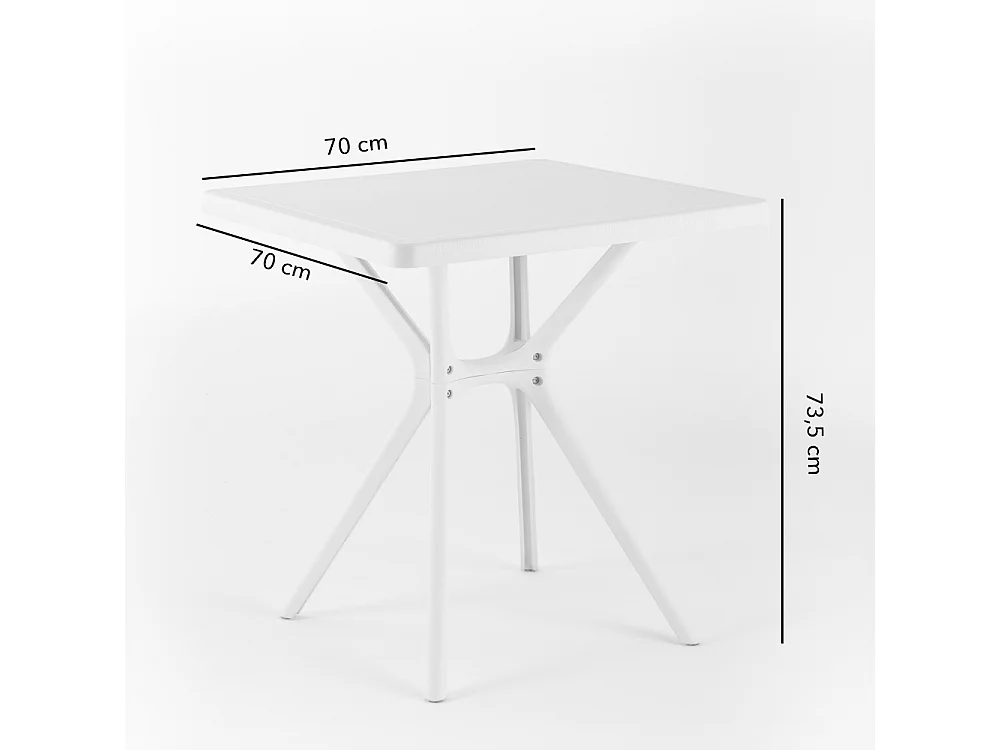 Table d'extérieur carrée 70x70, résine renforcée de fibre de verre, robuste et durable, idéale pour jardins, bars et restaurants - LUCAS/Blanc