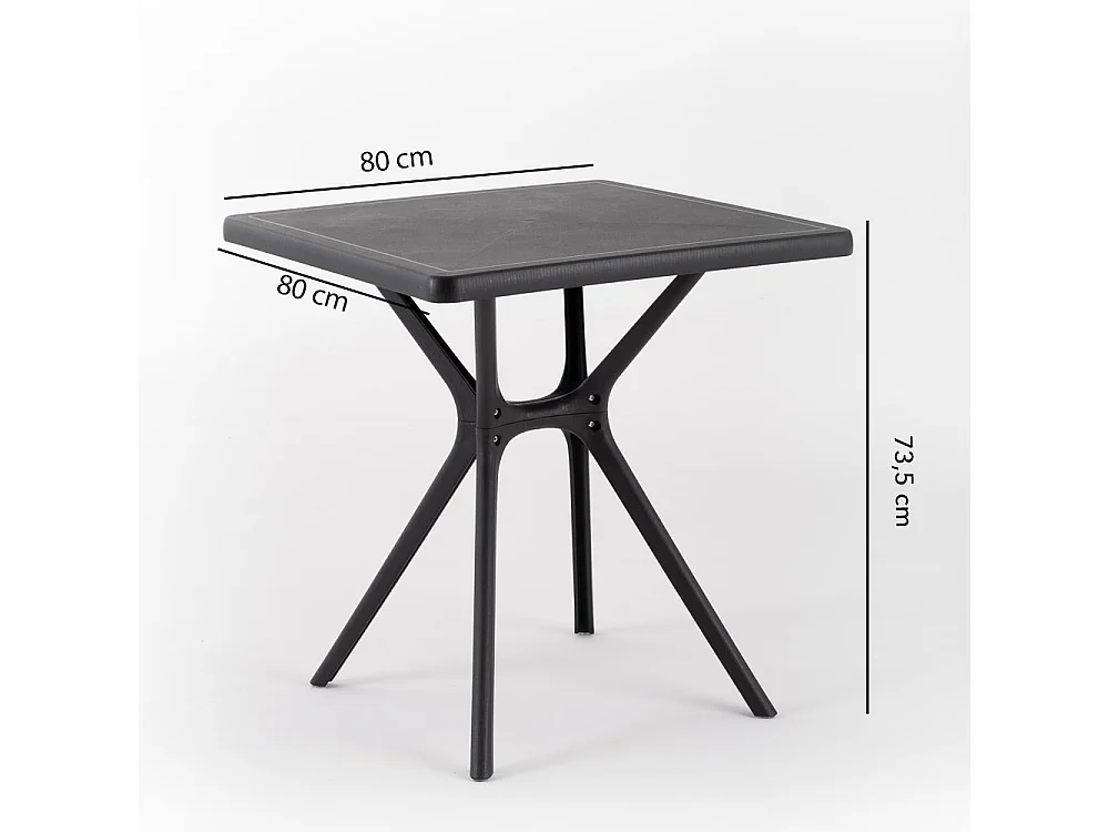 Table d'extérieur carrée 80x80, résine renforcée de fibre de verre, robuste et durable, idéale pour jardins, bars et restaurants - LUCAS/Noir