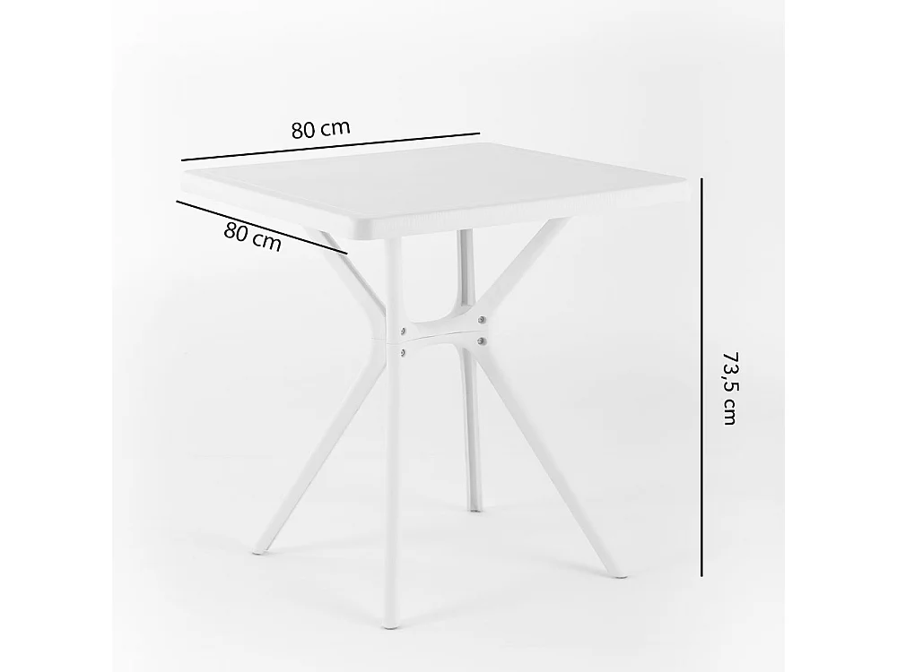 Table d'extérieur carrée 80x80, résine renforcée de fibre de verre, robuste et durable, idéale pour jardins, bars et restaurants - LUCAS/Blanc