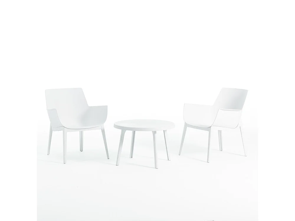 Ensemble de jardin en résine avec 2 fauteuils et table basse, design moderne, ergonomique et résistant pour l'extérieur - Betty - Blanc