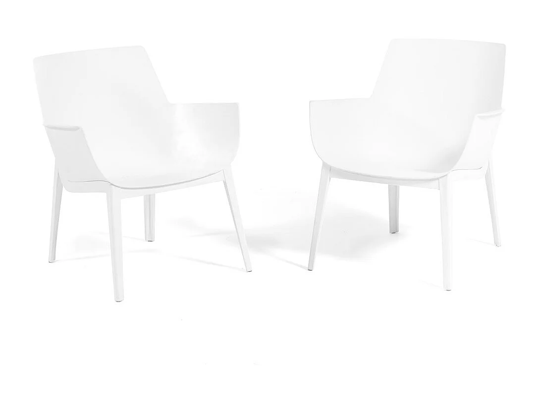 Ensemble de jardin en résine avec 2 fauteuils et table basse, design moderne, ergonomique et résistant pour l'extérieur - Betty - Blanc