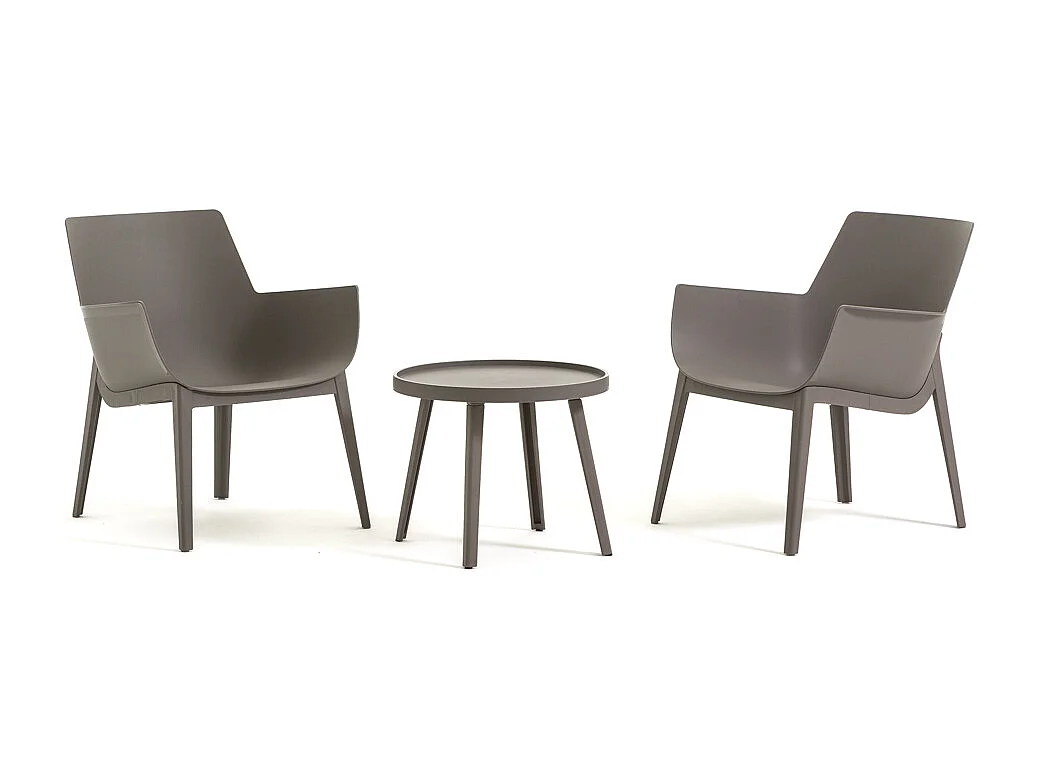 Ensemble de jardin en résine avec 2 fauteuils et table basse, design moderne, ergonomique et résistant pour l'extérieur - Betty - Taupe