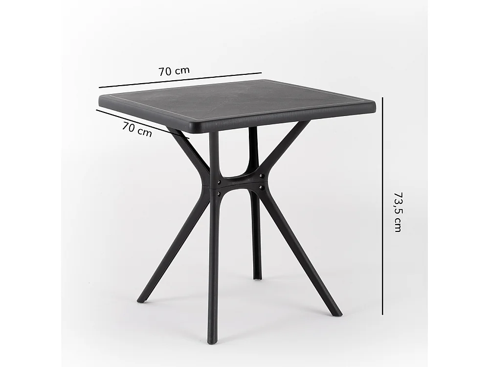 Table d'extérieur carrée 70x70, résine renforcée de fibre de verre, robuste et durable, idéale pour jardins, bars et restaurants - LUCAS/Noir
