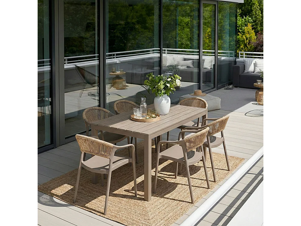 Lot de 6 chaises en polypropylène avec tissage en corde, élégantes, résistantes, empilables, pour jardin, balcon, bar, restaurants-JOLANDA-Taupe