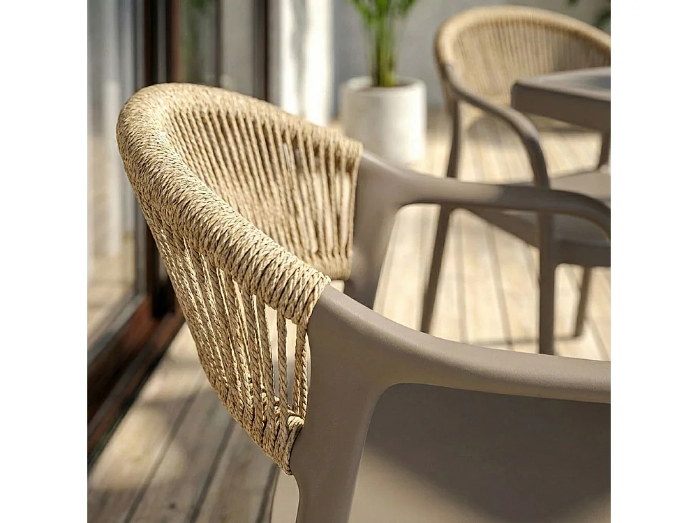 Lot de 6 chaises en polypropylène avec tissage en corde, élégantes, résistantes, empilables, pour jardin, balcon, bar, restaurants-JOLANDA-Taupe