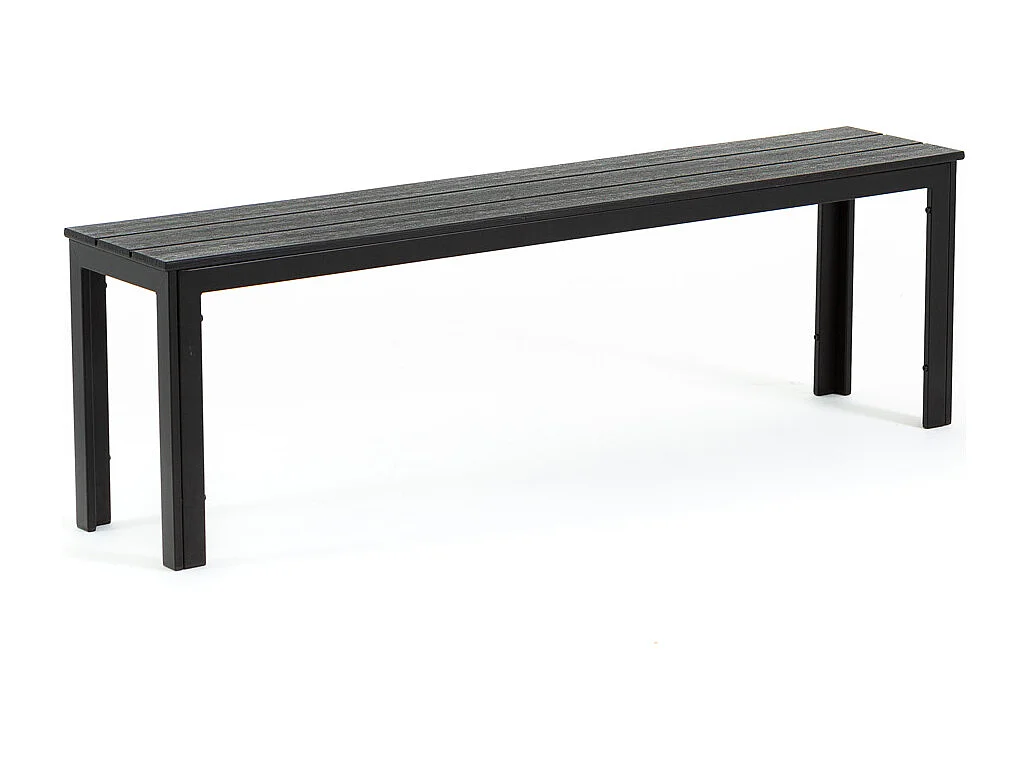 Banc d’extérieur FIONA XL en acier et polyéthylène effet bois, résistant, élégant et peu encombrant, pour le jardin, la terrasse ou un coin détente.