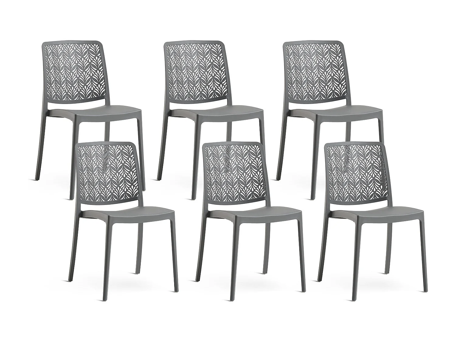 Lot de 6 chaises empilables en polypropylène renforcé avec fibre de verre, pour jardin ou intérieur, déperlantes et résistantes, design moderne - YARA - Gris foncé