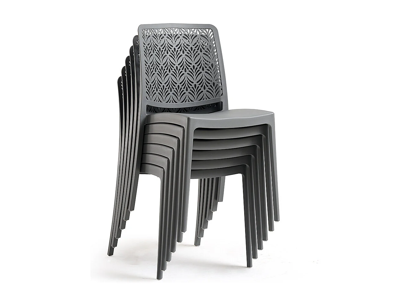 Lot de 6 chaises empilables en polypropylène renforcé avec fibre de verre, pour jardin ou intérieur, déperlantes et résistantes, design moderne - YARA - Gris foncé