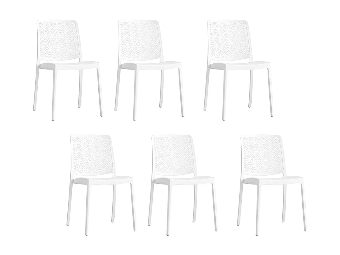 Lot de 6 chaises empilables en polypropylène renforcé avec fibre de verre, pour jardin ou intérieur, déperlantes et résistantes, design moderne - YARA - Blanc