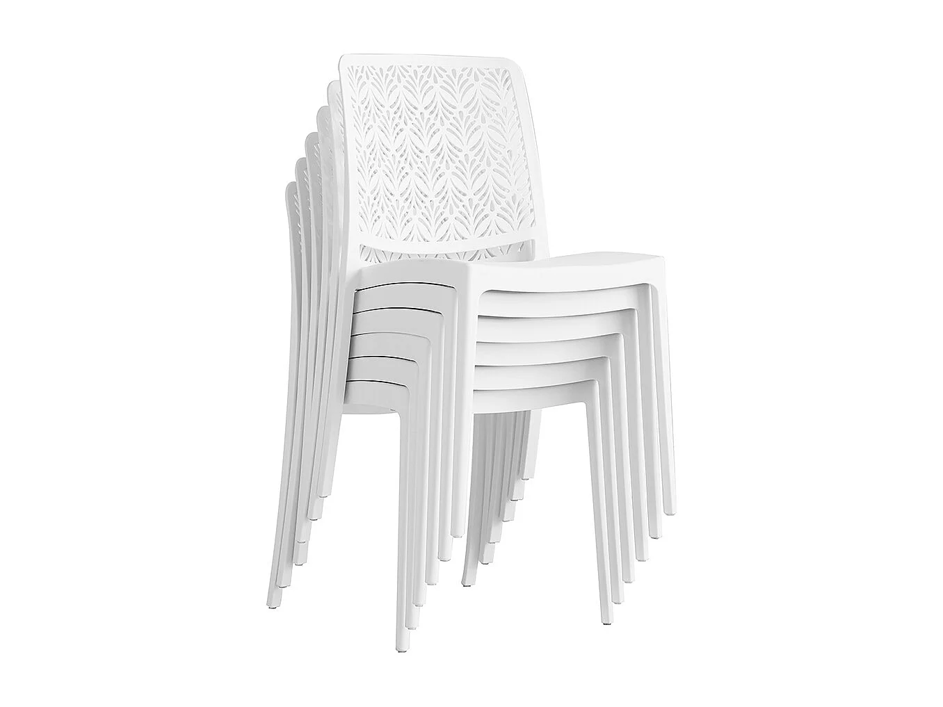 Lot de 6 chaises empilables en polypropylène renforcé avec fibre de verre, pour jardin ou intérieur, déperlantes et résistantes, design moderne - YARA - Blanc