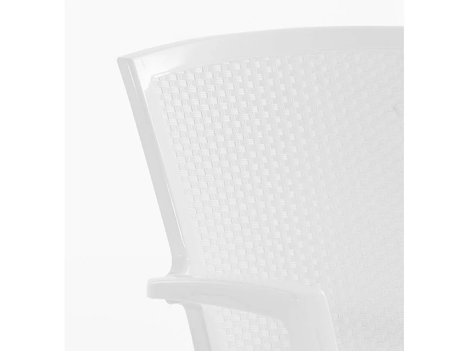 Set de 6 chaises monobloc en polypropylène avec fibre de verre, effet rotin, empilables pour extérieur et jardin, bar et restaurant - Diana - Blanc