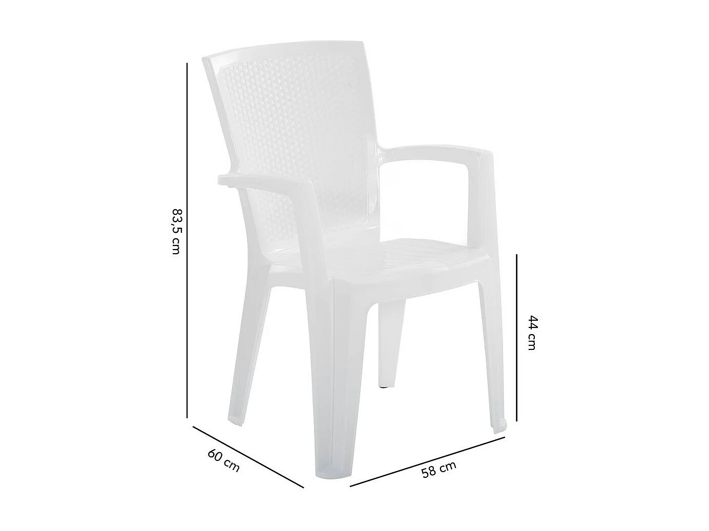 Set de 6 chaises monobloc en polypropylène avec fibre de verre, effet rotin, empilables pour extérieur et jardin, bar et restaurant - Diana - Blanc