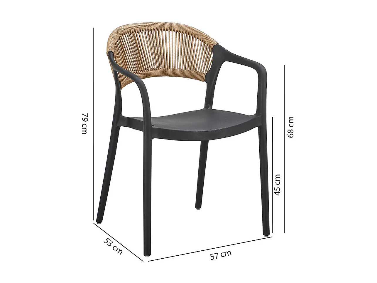 Lot de 6 chaises en polypropylène avec tissage en corde, élégantes, résistantes, empilables, pour jardin, balcon, bar, restaurants-JOLANDA-Noir