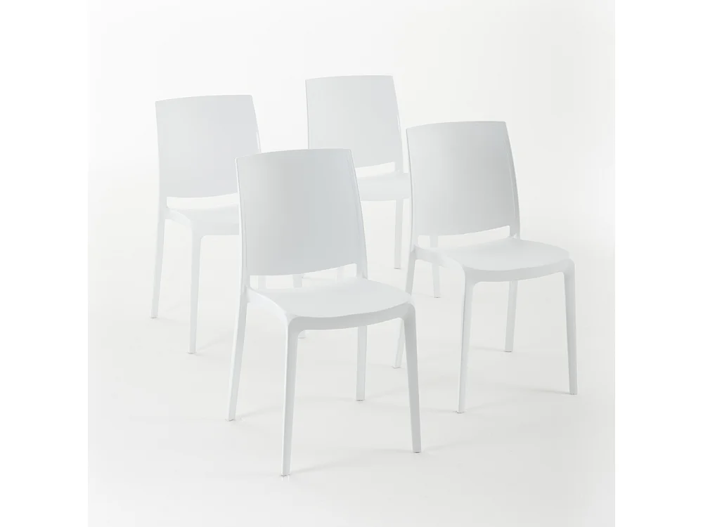 Lot de 4 chaises en polypropylène renforcé avec fibre de verre, empilables pour extérieur et jardin, bar et restaurant, cuisine, design moderne - Carmen - Blanc