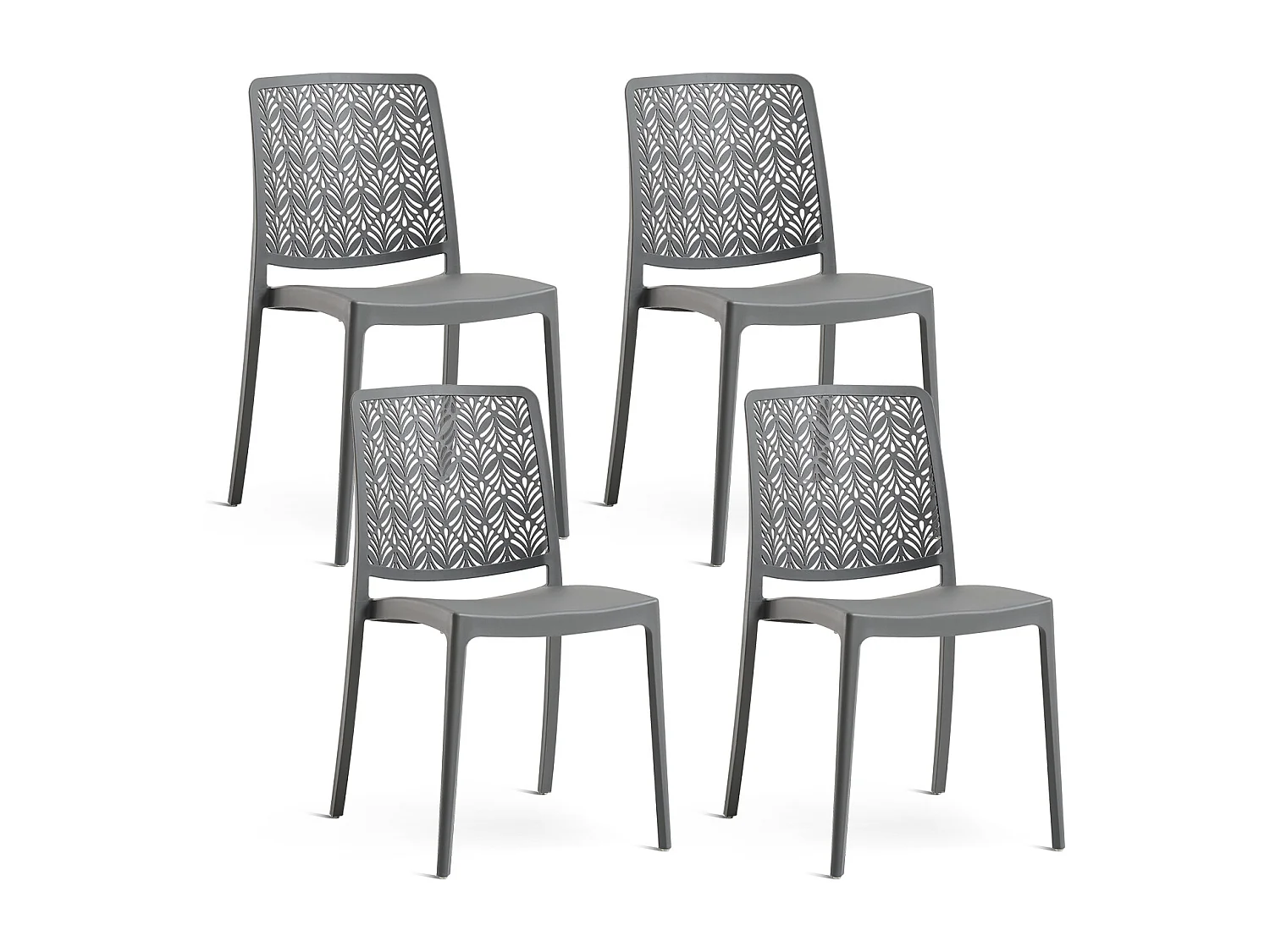 Lot de 4 chaises empilables en polypropylène renforcé avec fibre de verre, pour jardin ou intérieur, déperlantes et résistantes, design moderne - YARA - Gris foncé