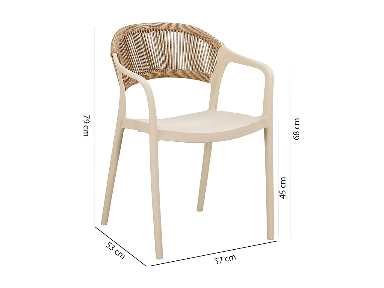 Lot de 6 chaises en polypropylène avec tissage en corde, élégantes, résistantes, empilables, pour jardin, balcon, bar, restaurants-JOLANDA-Crème