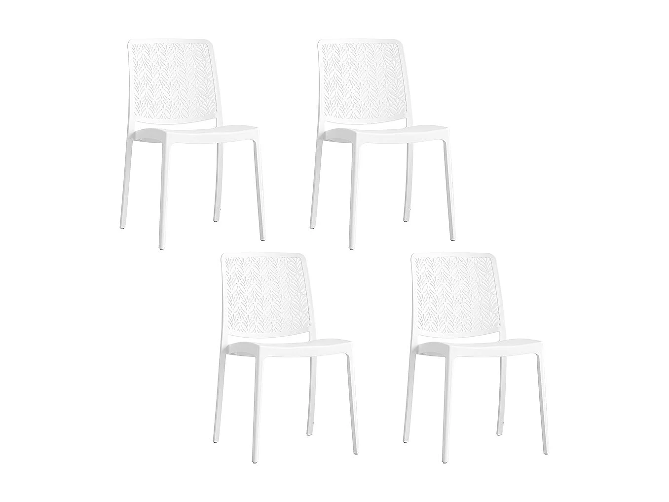 Lot de 4 chaises empilables en polypropylène renforcé avec fibre de verre, pour jardin ou intérieur, déperlantes et résistantes, design moderne - YARA - Blanc