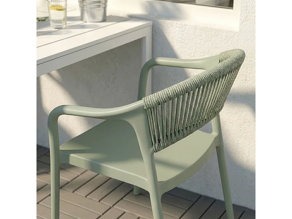 Lot de 6 chaises en polypropylène avec tissage en corde, élégantes, résistantes, empilables, pour jardin, balcon, bar, restaurants-JOLANDA-Sauge