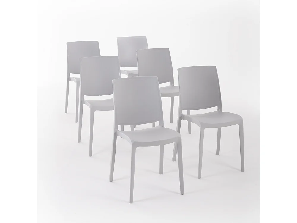 Lot de 6 chaises en polypropylène, empilables pour extérieur et jardin, bar et restaurant, cuisine, design moderne - Carmen - Gris clair
