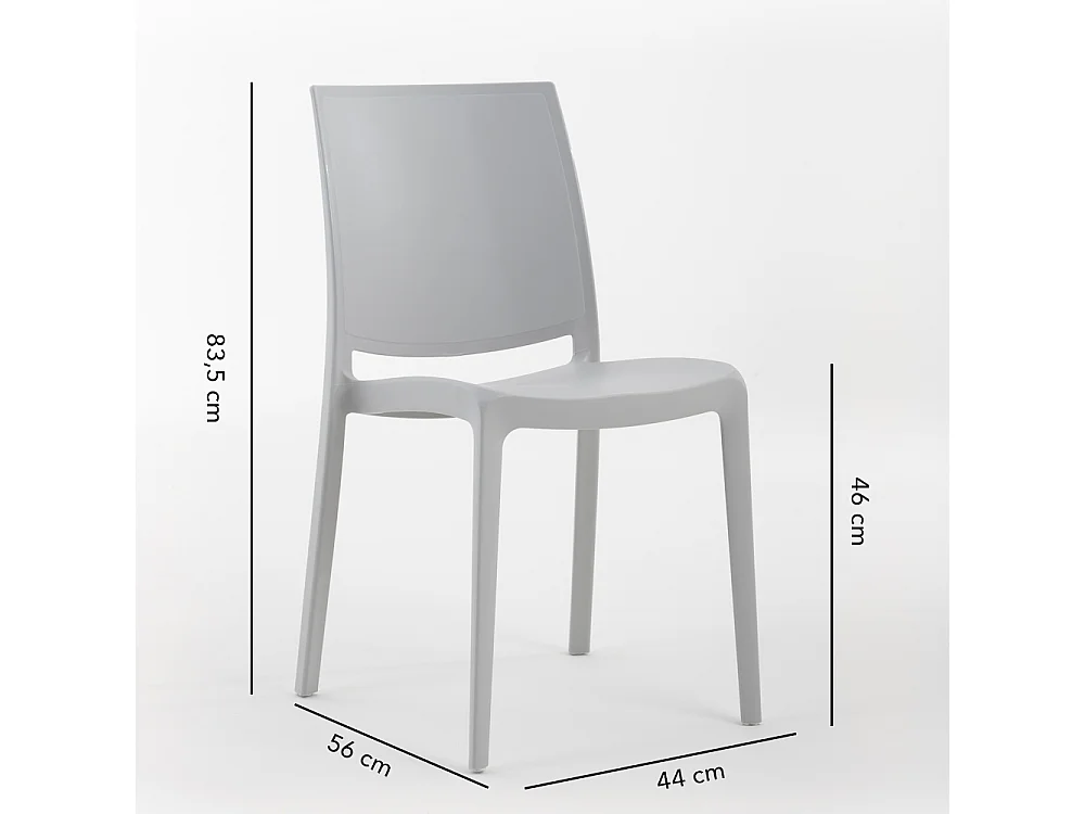 Lot de 6 chaises en polypropylène, empilables pour extérieur et jardin, bar et restaurant, cuisine, design moderne - Carmen - Gris clair