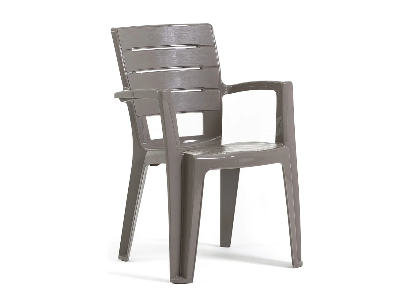 Set de 6 chaises monobloc en polypropylène avec fibre de verre, effet bois, empilables pour extérieur et jardin, bar et restaurant - Anita - Taupe