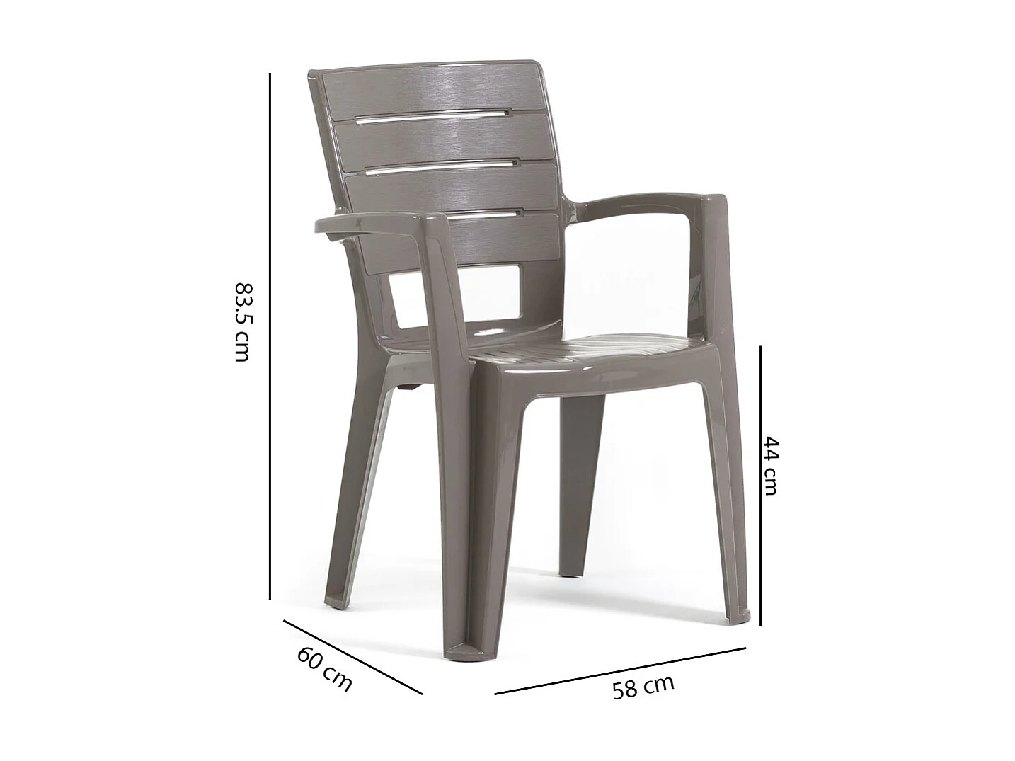 Set de 6 chaises monobloc en polypropylène avec fibre de verre, effet bois, empilables pour extérieur et jardin, bar et restaurant - Anita - Taupe