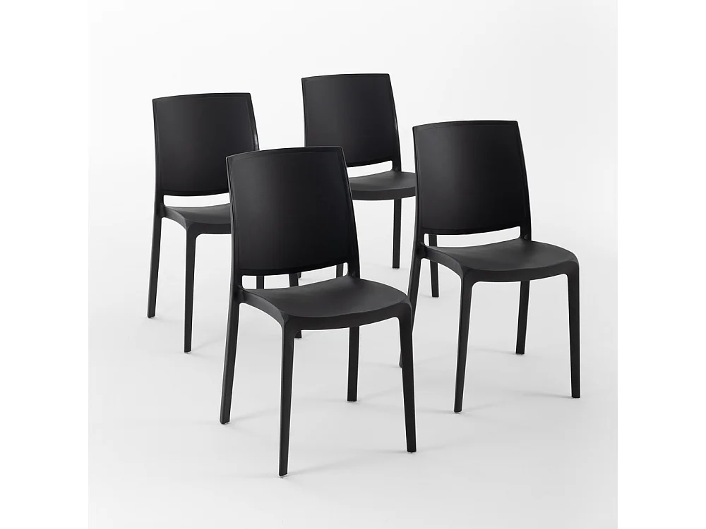 Lot de 4 chaises en polypropylène renforcé avec fibre de verre, empilables pour extérieur et jardin, bar et restaurant, cuisine, design moderne - Carmen - Noir