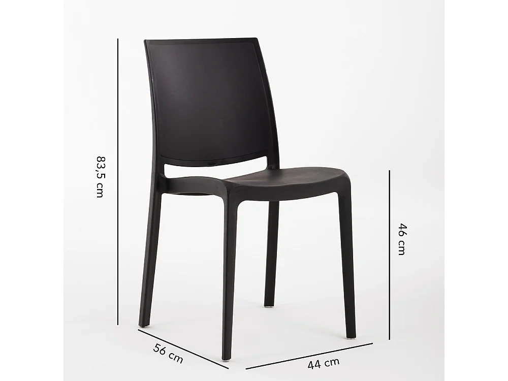 Lot de 4 chaises en polypropylène renforcé avec fibre de verre, empilables pour extérieur et jardin, bar et restaurant, cuisine, design moderne - Carmen - Noir