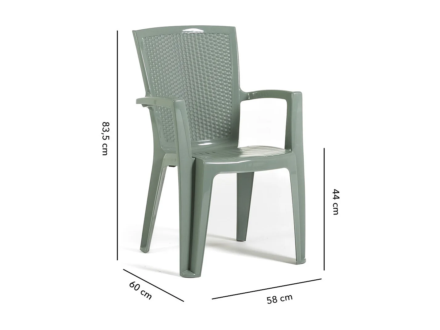 Set de 4 chaises monobloc en polypropylène avec fibre de verre, effet rotin, empilables pour extérieur et jardin, bar et restaurant - Diana - Sauge